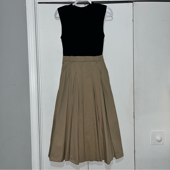 Zara Shoulder Pad Midi Dress Full Skirt Sand / Black - Picture 2 of 15